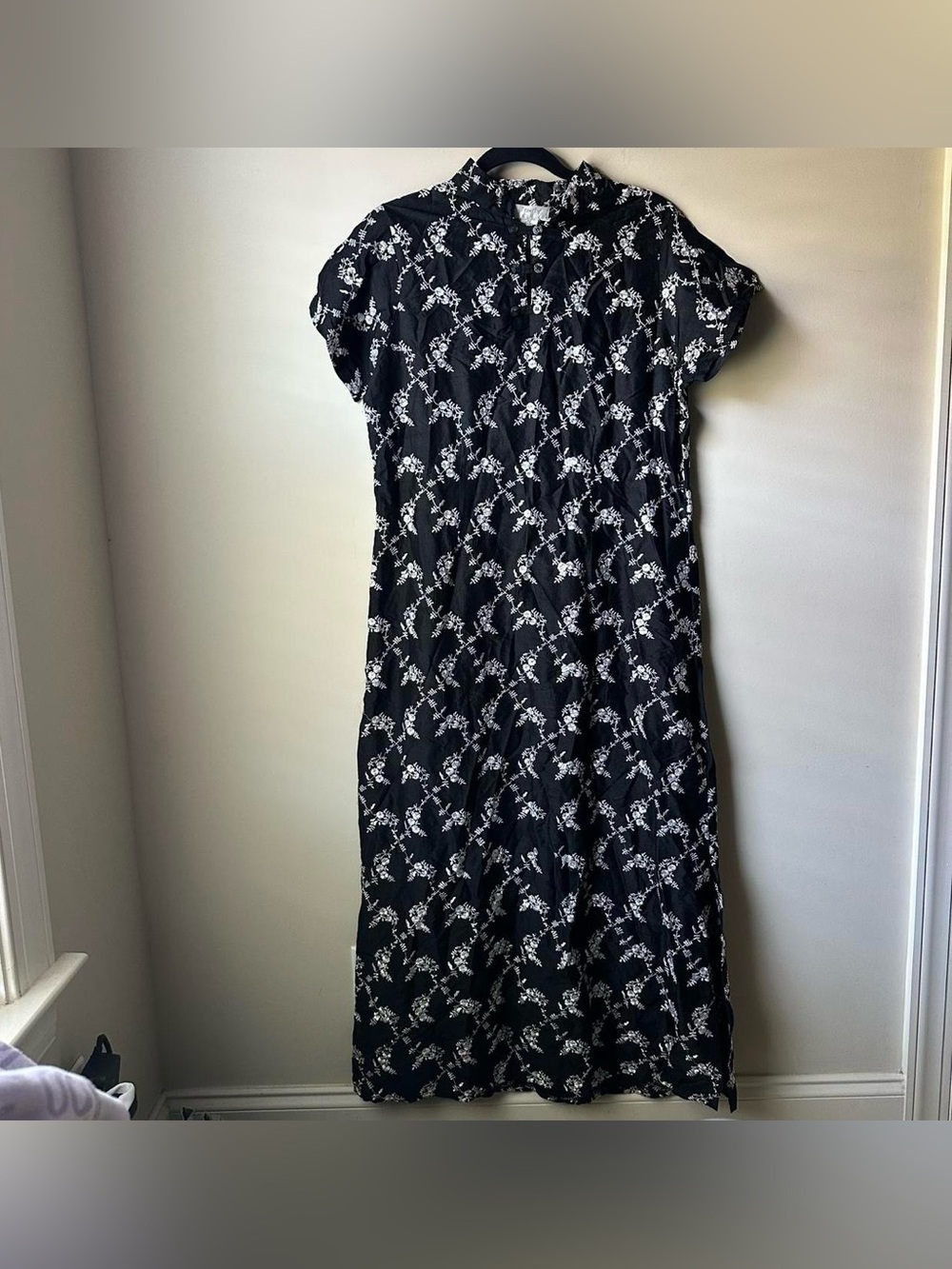 Vintage Trinity Women’s 100% Silk Floral Qipao Cheongsam Midi Dress Frog Button